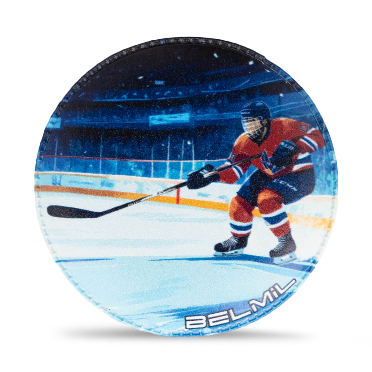 Belmil Patch Set – 3-Piece Velcro Patches 'I Love Hockey' depicting a determined goalie in action.