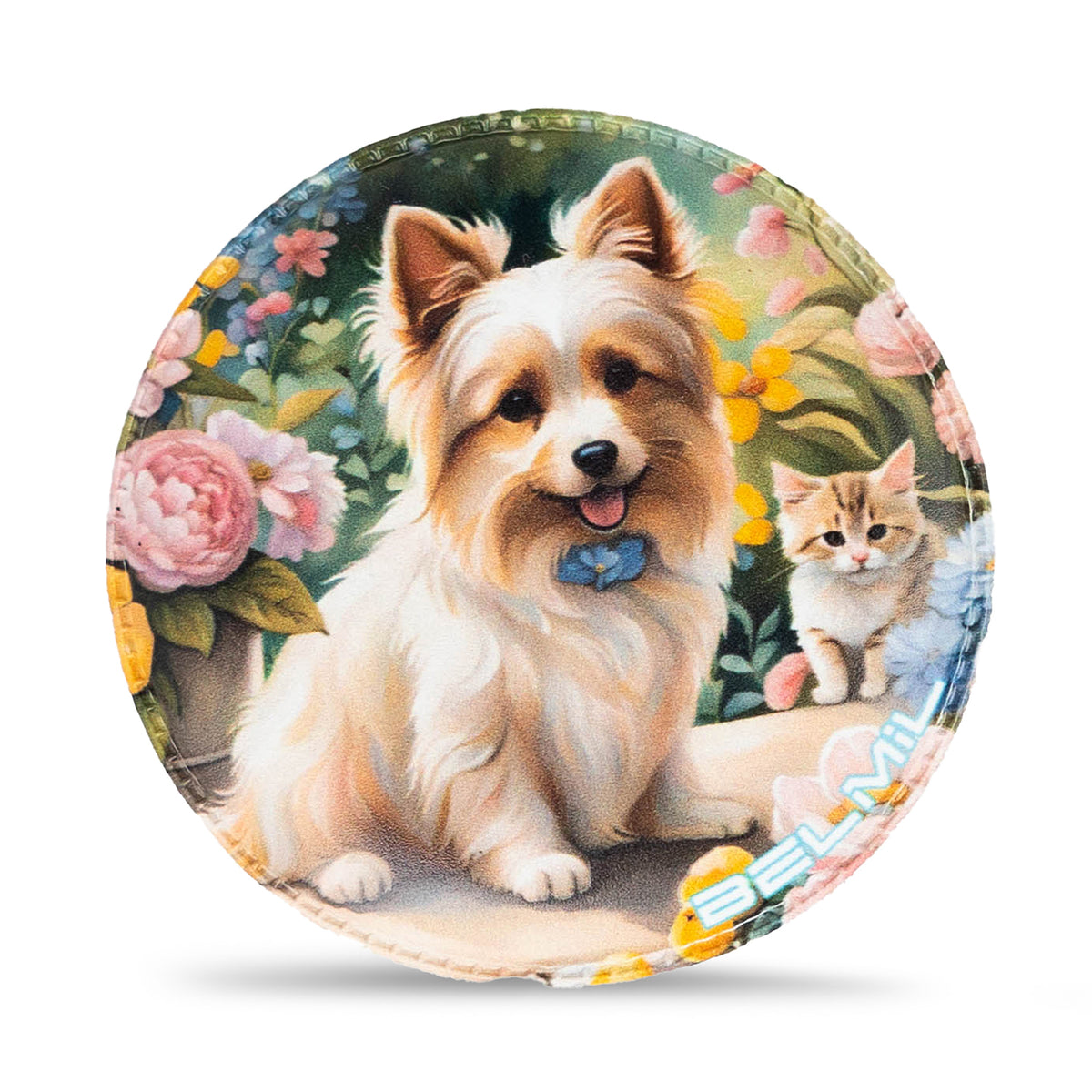 Adorable Belmil Patch Set – 3-Piece Velcro Patches 'My Pets' with a sweet dog-and-cat pair surrounded by flowers, great for creative transformation of your bags.