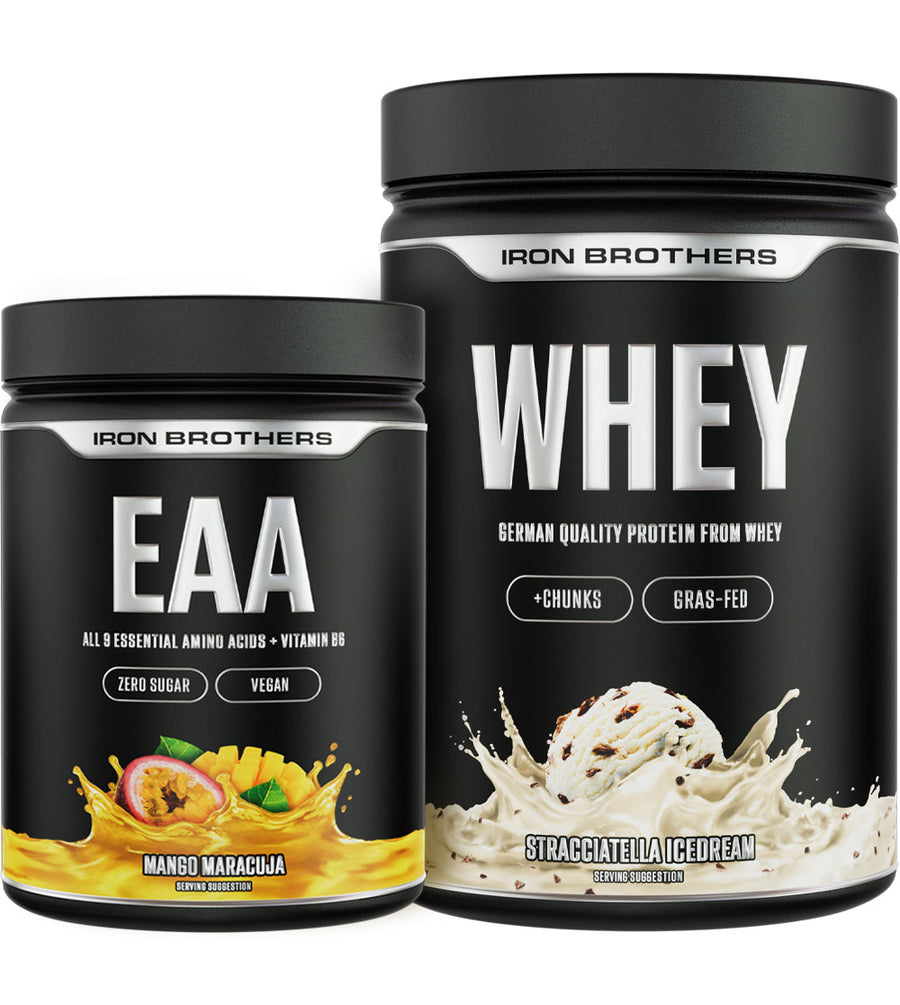 Whey Protein Stracciatella und EAA Mango Maracuja von Iron Brothers