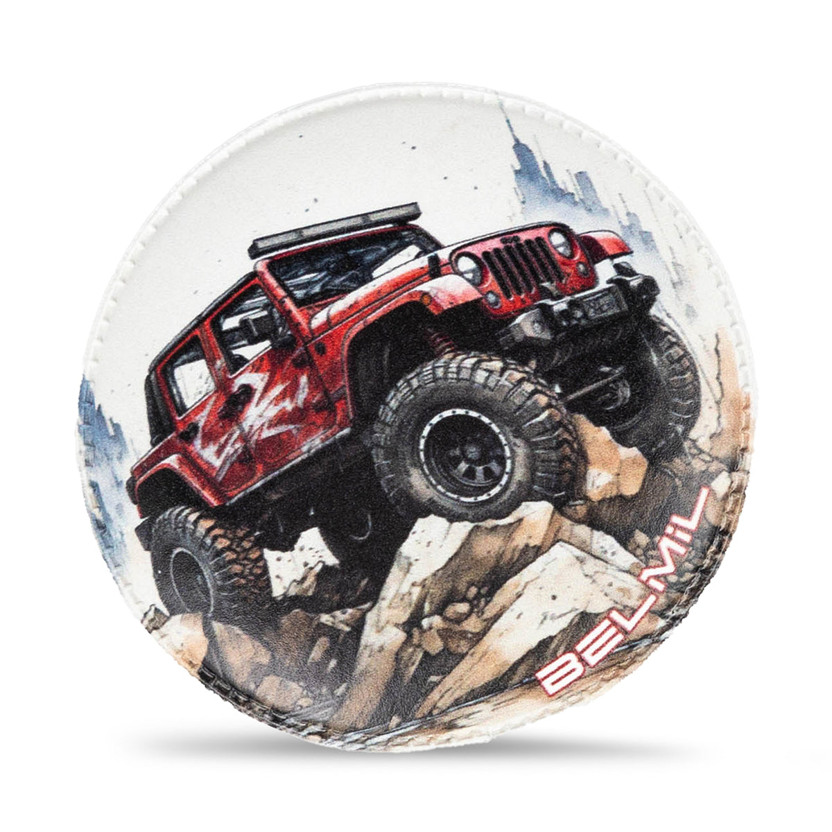 Detailed view of Belmil Patch Set – 3-Piece Velcro Patches 'Off-Road Collection' with rugged jeep design, perfect for personalizing bags.