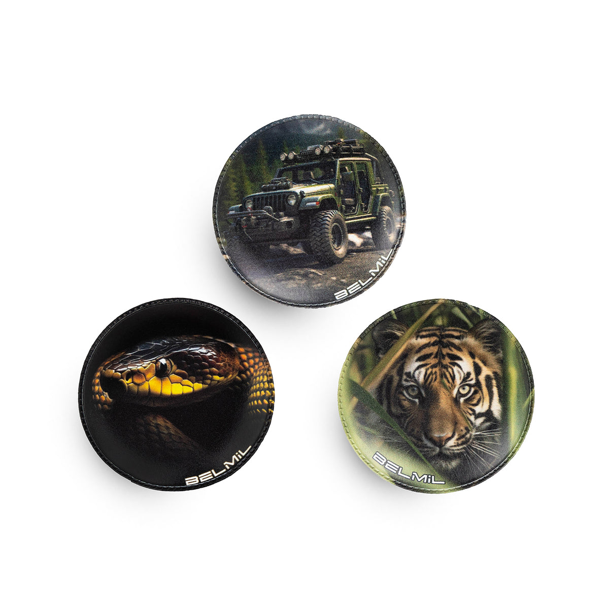 Belmil Patch Set – 3-Piece Velcro Patches "Adventure" featuring a rugged off-road jeep design for adventurous spirits.