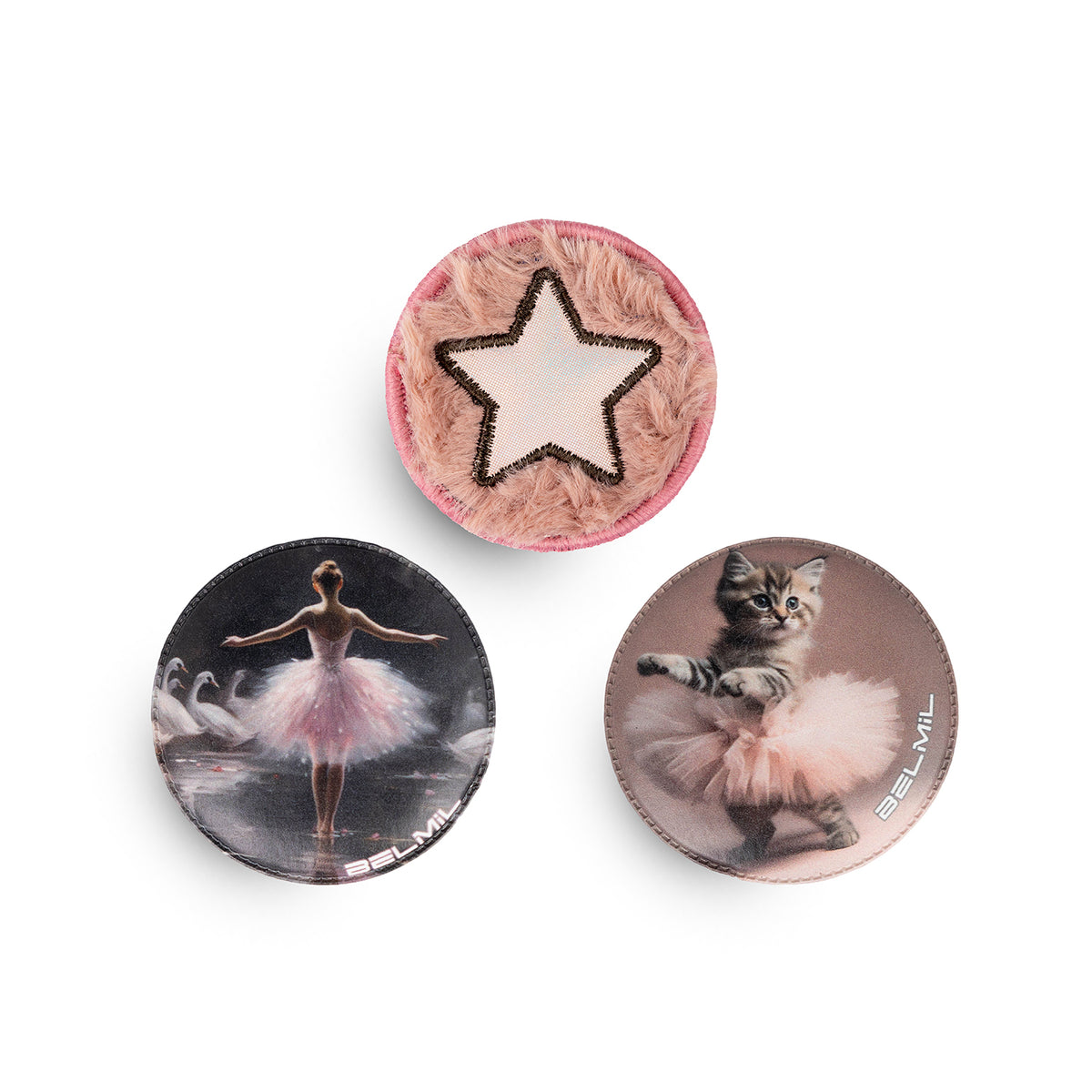 Belmil Patch Set – 3-Piece Velcro Patches 'Dreamy Ballet' showcasing the enchanting designs perfect for personalizing bags.