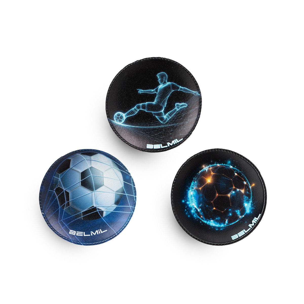 Belmil Patch Set – 3-Piece Velcro Patches 'Magic Football' showcasing vibrant football designs for custom bag personalization.