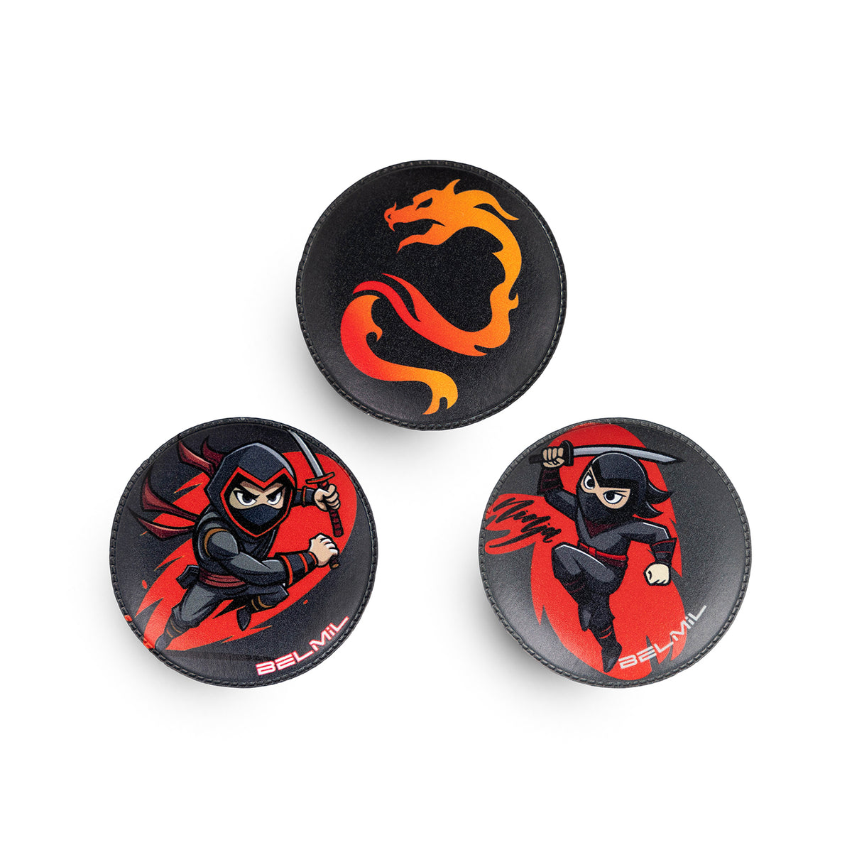 Belmil Patch Set – 3-Piece Velcro Patches 'Ninja' featuring dynamic ninja warrior designs for creative bag personalization.